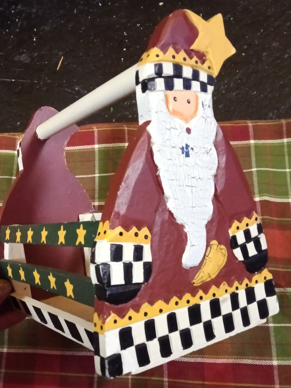 Hand-Painted Folk Art Santa Basket
